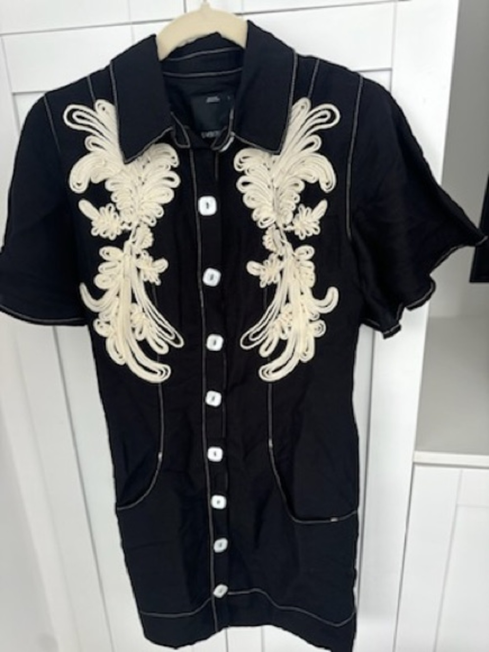 C/MEO Collective Black Dress with Cream Embroidered Detail